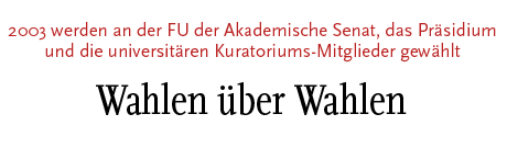 [2003 werden an der FU der Akademische Senat, das Präsidium und die universitären Kuratoriums-Mitglieder gewählt]