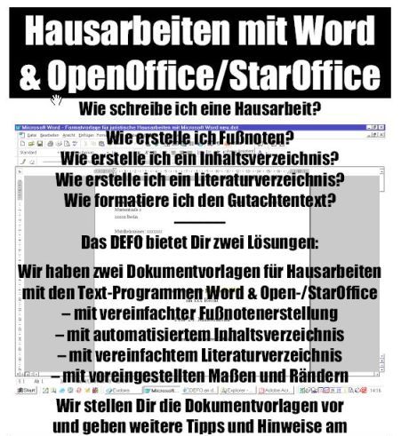 Word, OpenOffice.org / StarOffice für Hausarbeiten - Präsentation von Dokumentvorlagen des DEFOs