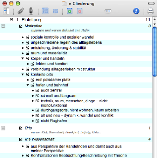 Screenshot meiner Gliederung in OmniOutliner