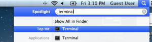 Terminal via Spotlight