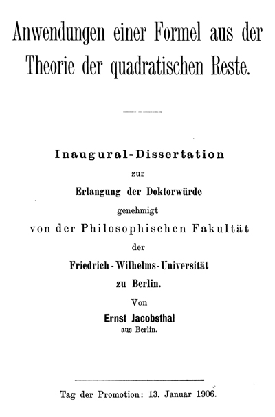 Titelseite der Dissertation von Ernst Jacobsthal
