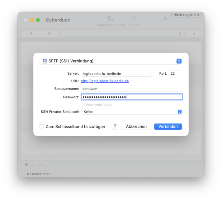 Cyberduck - Neue Verbindung erstellen