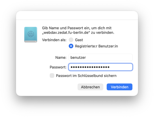 Finder - Abfrage der Zugangsdaten