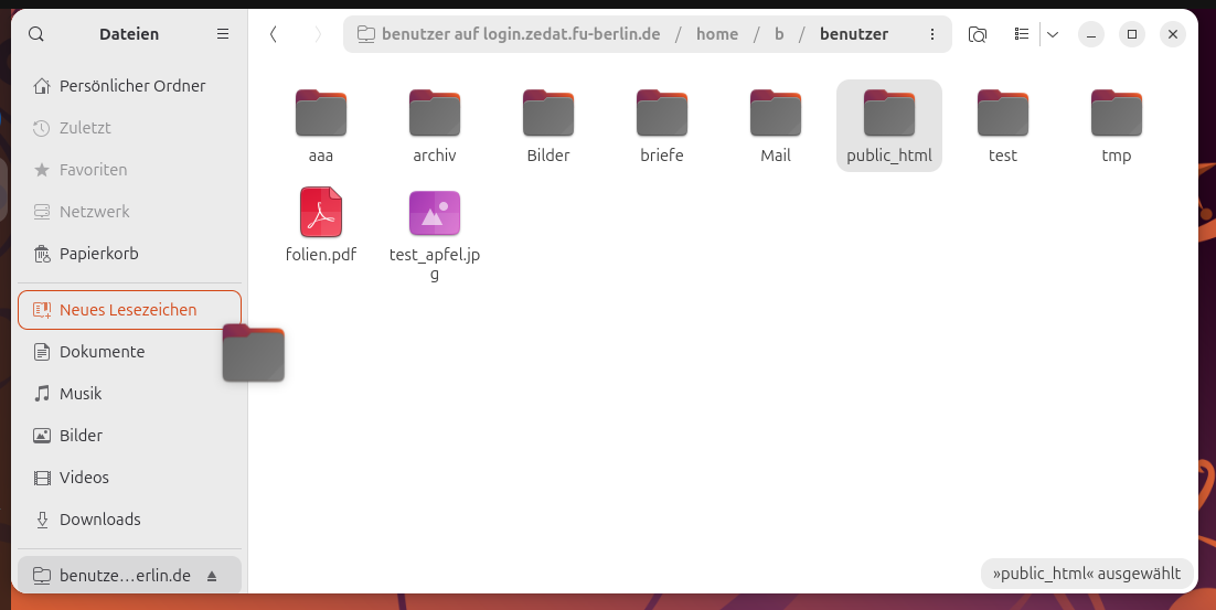 Gnome Dateimanager - Lesezeichen