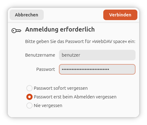 Gnome Dateimanager - Abfrage der Zugangsdaten
