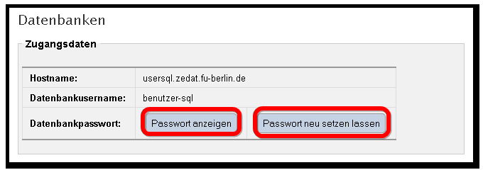 Portal - Zugangsdaten zum Datenbank-Dienst