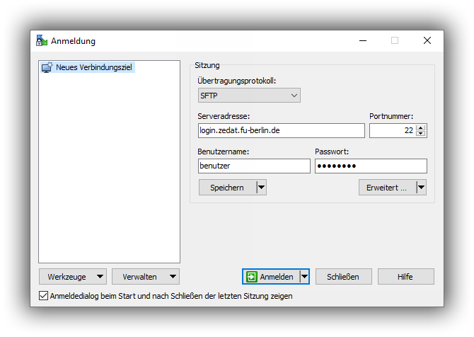 WinSCP Anmeldung
