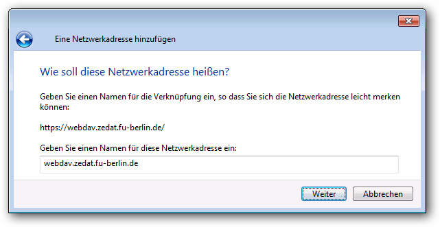 Windows WebDAV - Netzwerkadresse benennen