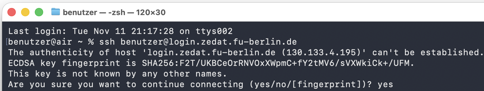 Fingerprint des Login-Servers im macOS Terminal