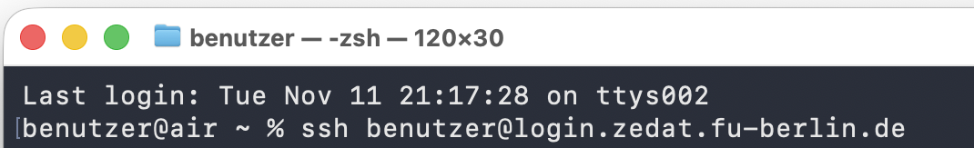 SSH Kommando im macOS Terminal