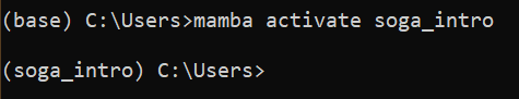 Screenshot of activating the environment soga_intro with mamba