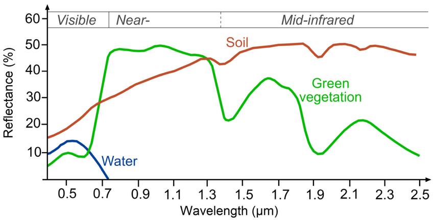 Spectral signatures of specific land cover types