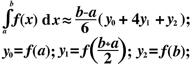 Integral von a bis b = b-a/6 ( f(a) + 4*f(a+b/2) + f(b) )